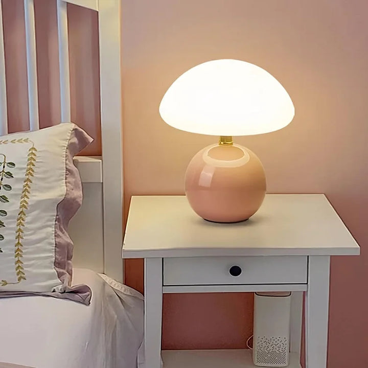 Ambient lighting mushroom lamp, LED table lamp with adjustable hues for moods.