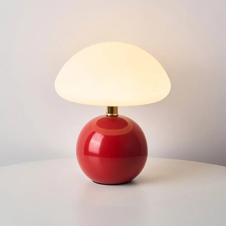 Ceramic mushroom LED lamp, adjustable colors for personalized room lighting.