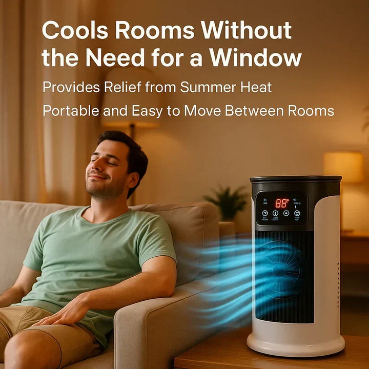 Portable room air conditioner with built-in humidifier, offering quiet and efficient personal cooling for home comfort.