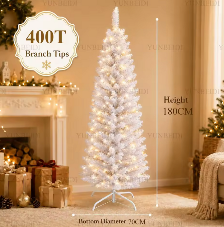 Minimalist white pencil Christmas tree, an artificial slim design for contemporary small space holiday decor.