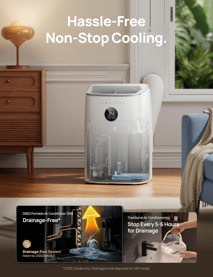 Sleek portable smart AC, offering quiet operation for comfortable home cooling & precise climate control.