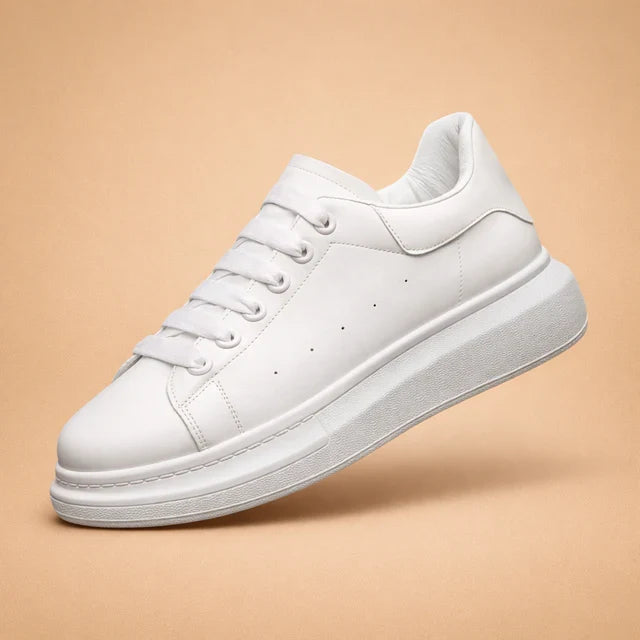 White women's platform sneakers, comfortable and stylish, perfect for elevated everyday wear and walking.