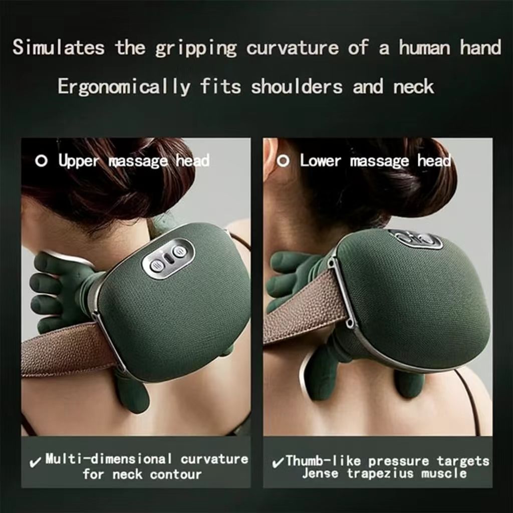 Rechargeable wireless shiatsu massager for neck & shoulders. Deep tissue & heat therapy for pain & muscle relief.