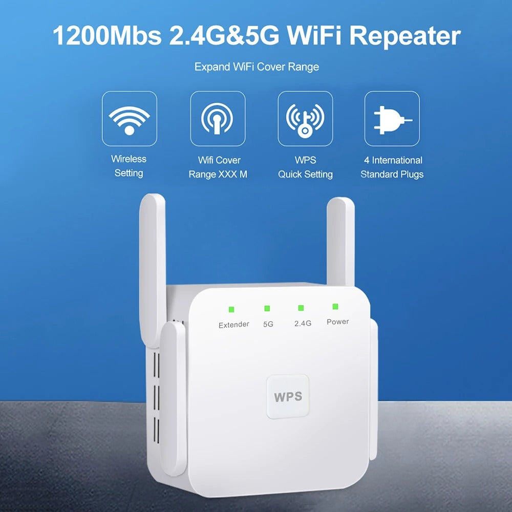 Powerful dual-band wireless booster & WiFi extender for a robust home network and amplified signal.