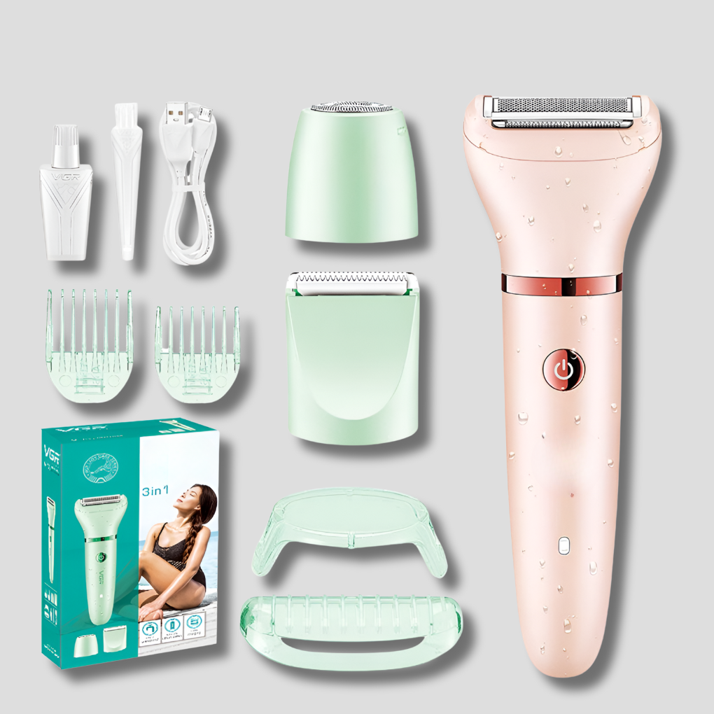 Women's 3-in-1 electric shaver for face & body. Cordless, wet/dry design for smooth skin & easy hair removal.
