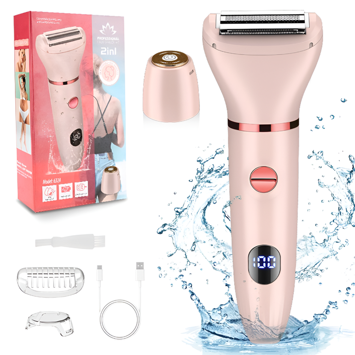Cordless women's electric shaver with 3-in-1 design for face & body. Rechargeable wet/dry for gentle, effective hair removal.