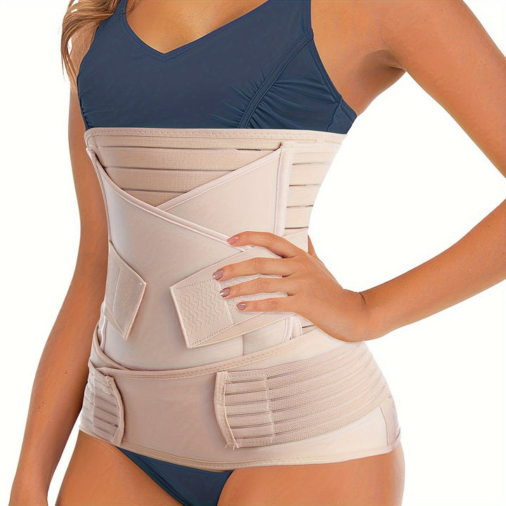 Women's 3-in-1 postpartum belly band for recovery & support. Adjustable compression for postnatal waist & core.