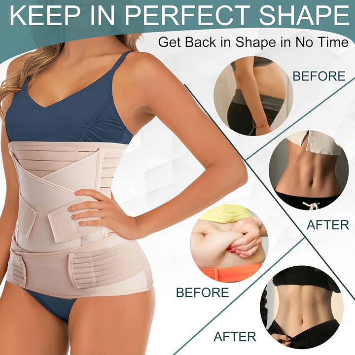 Soft, breathable fabric of a 3-in-1 postpartum belly band, offering gentle compression & support for recovery.