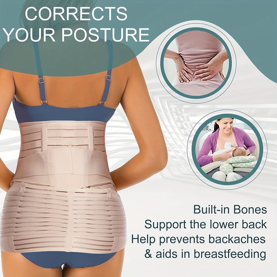 Side view of the 3-in-1 postpartum belly band, showcasing its snug fit for optimal recovery and waist support.