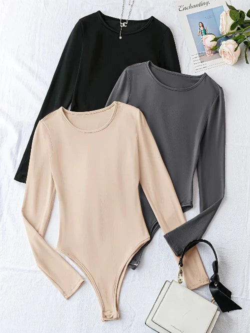 Women's casual long sleeve bodysuits (3-pack) offering comfort, stretch fit, and versatile layering options.