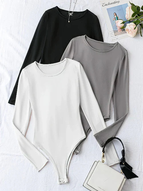 Women's long sleeve bodysuits (3-pack) in a casual style. Basic, comfortable, and versatile for daily fashion.