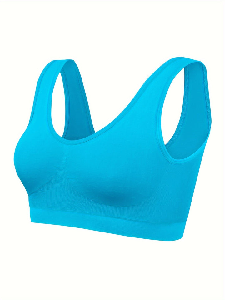 Women's seamless 3-piece set: supportive sports bra, comfortable tank top. Great for gym, yoga, or daily wear.
