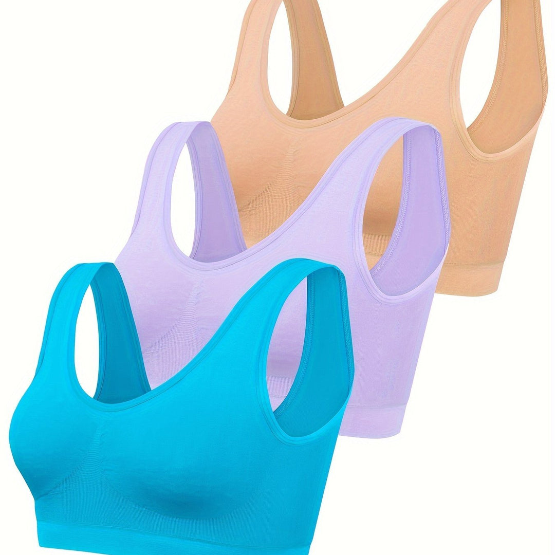 Women's comfortable 3-piece seamless sports bra & tank top set. Perfect for activewear, gym, or everyday wear.