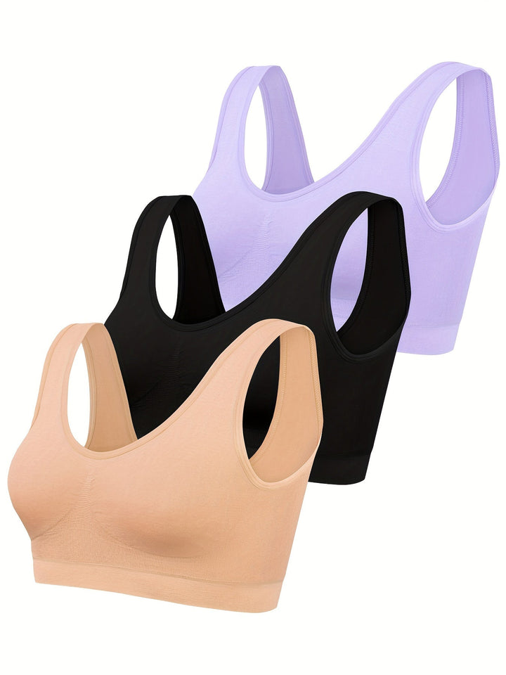 High-quality women's seamless 3-piece sports bra & tank top set. Stretch fabric for ultimate comfort & support.