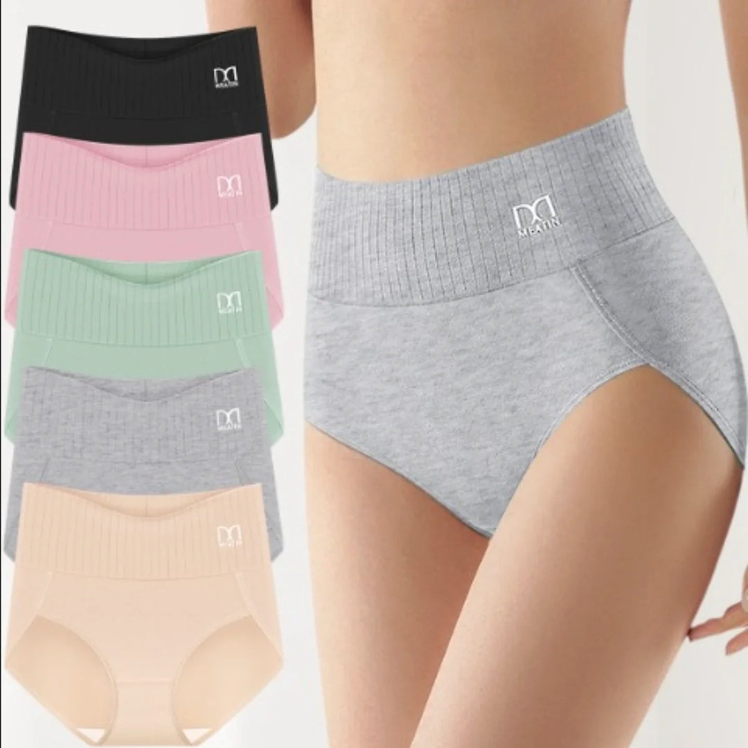 Versatile women's shaping underwear: 6-pack high-waisted briefs, ribbed waistband for comfort & tummy control.