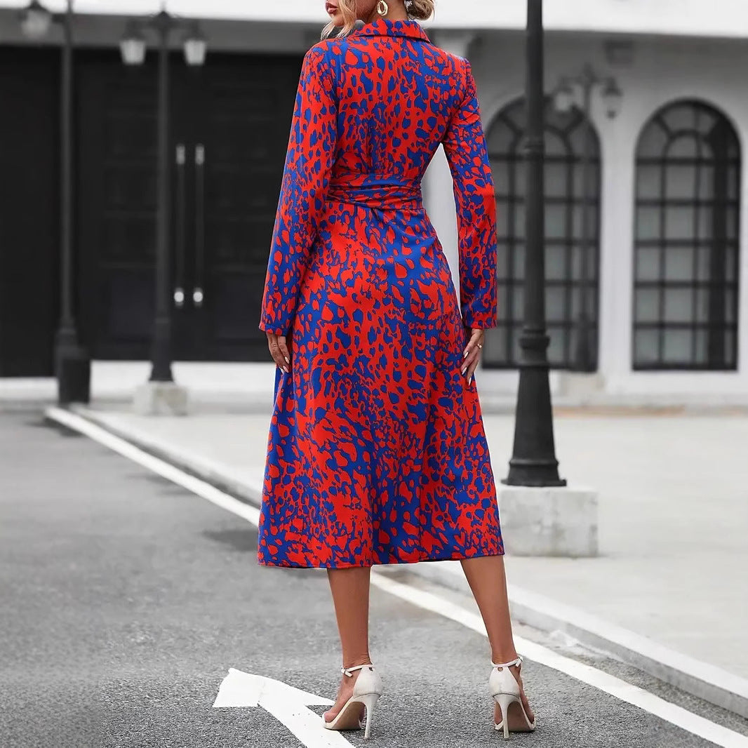 Chic A-line midi dress for women featuring a functional button-down design and an adjustable waist tie.