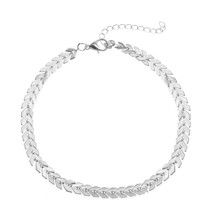 Delicate white herringbone chain anklet for women, adjustable elegant foot jewelry, ideal for summer style.