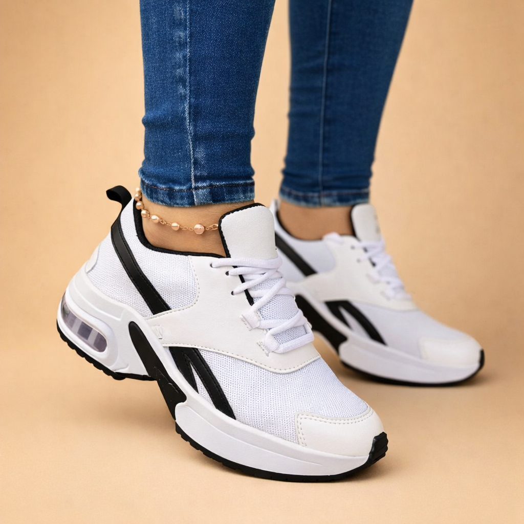 Women's air cushion comfort sneakers for everyday walking, lightweight and breathable athletic footwear.