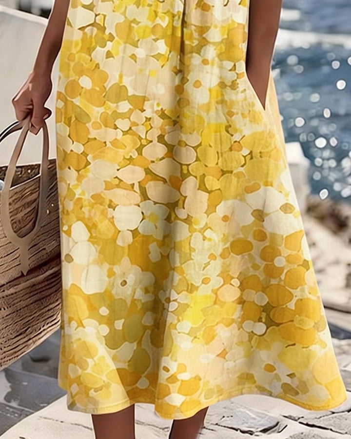 Women's airy floral print midi dress, designed with short sleeves for ultimate summer relaxation.