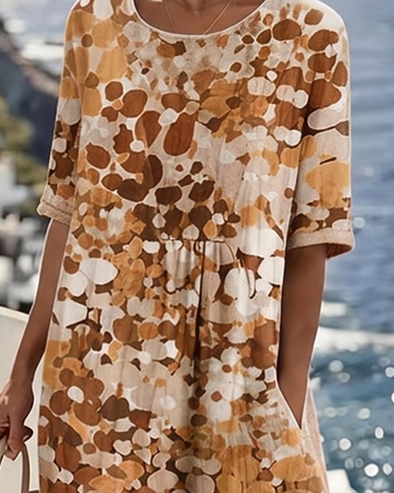 Women's short-sleeve midi dress in airy floral print, a perfect blend of casual elegance for vacation.