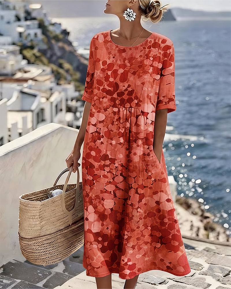 Vibrant floral print women's midi dress, airy and light, perfect for warm weather and summer outings.