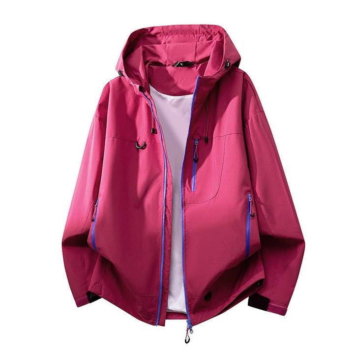 Stylish women's technical jacket with multi-pockets & adjustable hood, perfect for outdoor adventures.