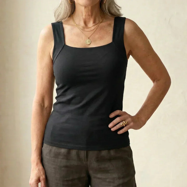 Comfortable Women's Althea Tank, a support top with built-in bra for daily summer wear.