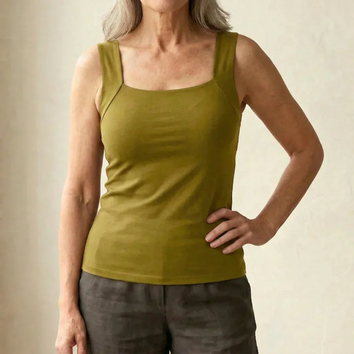 Althea Built-in Bra Tank, a comfortable women's top perfect for casual summer outings.