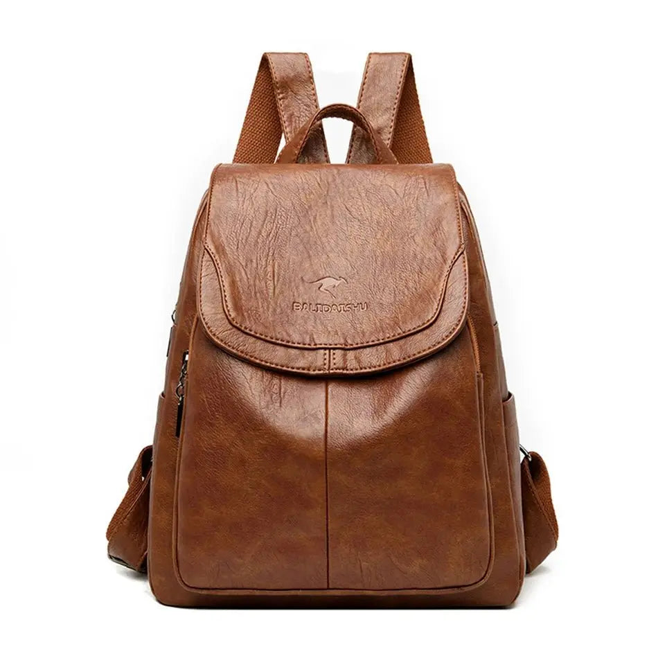 Women's anti-theft leather backpack. Secure, stylish everyday bag for travel & daily use.