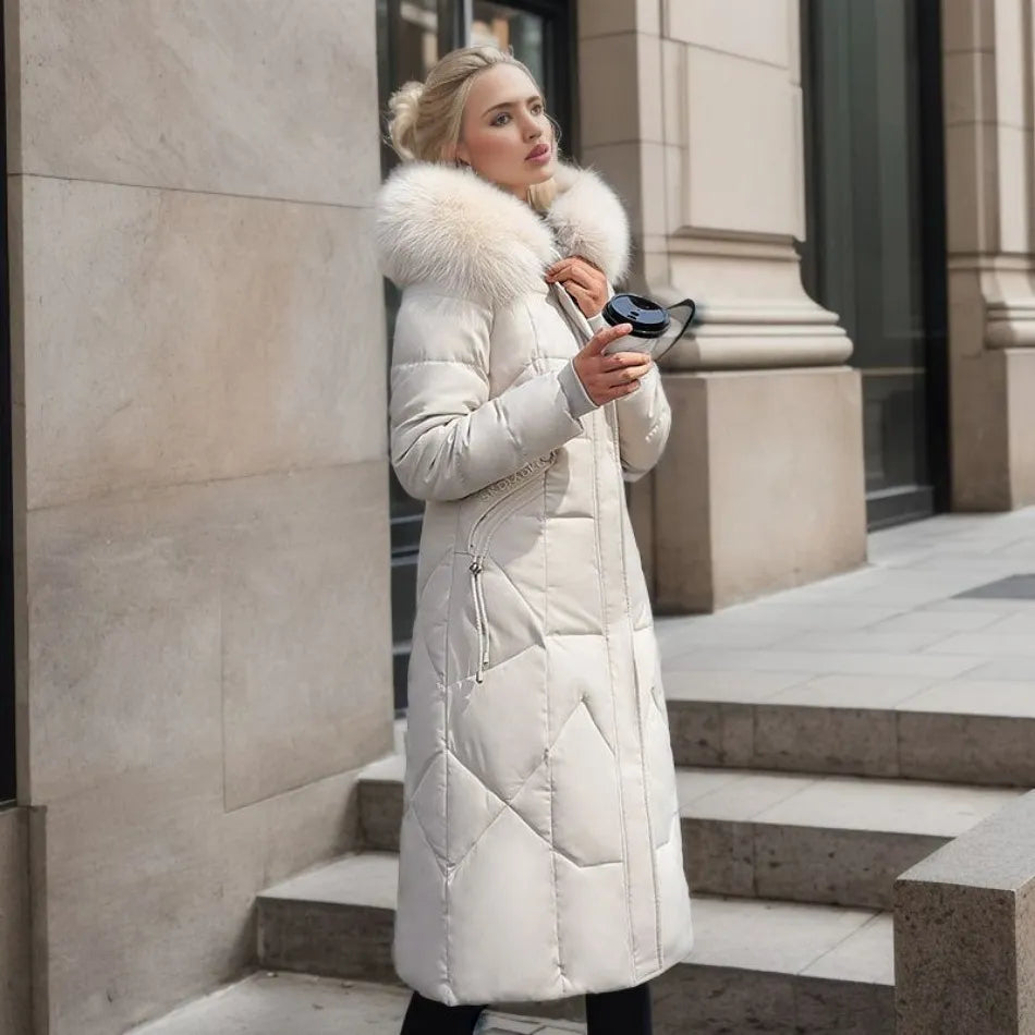 Stylish women's utility long hooded winter parka, warm & insulated, with soft plush trim.