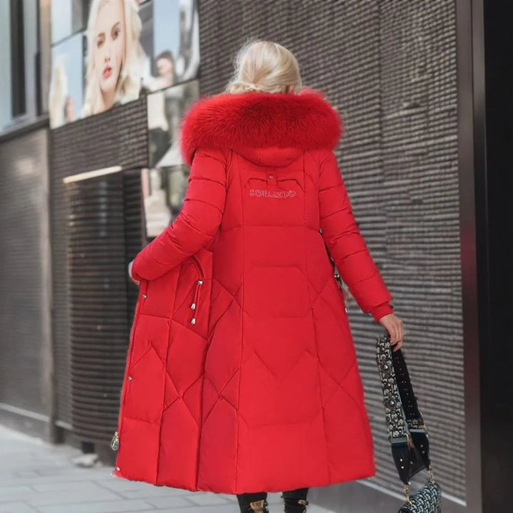 Women's Arctic long winter coat with hood, plush trim, perfect for severe cold weather.
