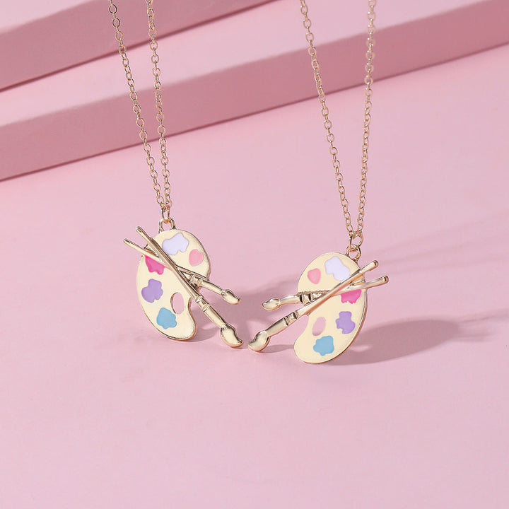 Women's artist palette & brush pendant necklace with colorful enamel on a delicate chain. Perfect art lover gift.