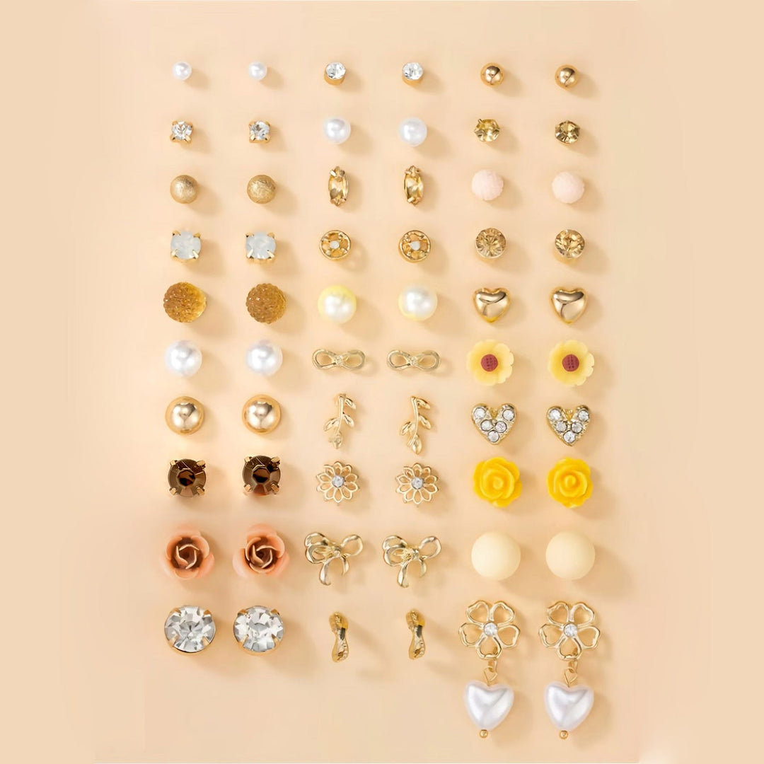 Fashion-forward women's stud earring set with crystal shimmer & classic pearls.