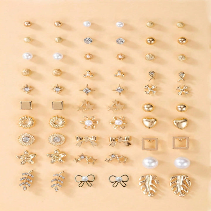 Beautiful women's stud earring set, mixing crystal, pearl, and floral for diverse looks.