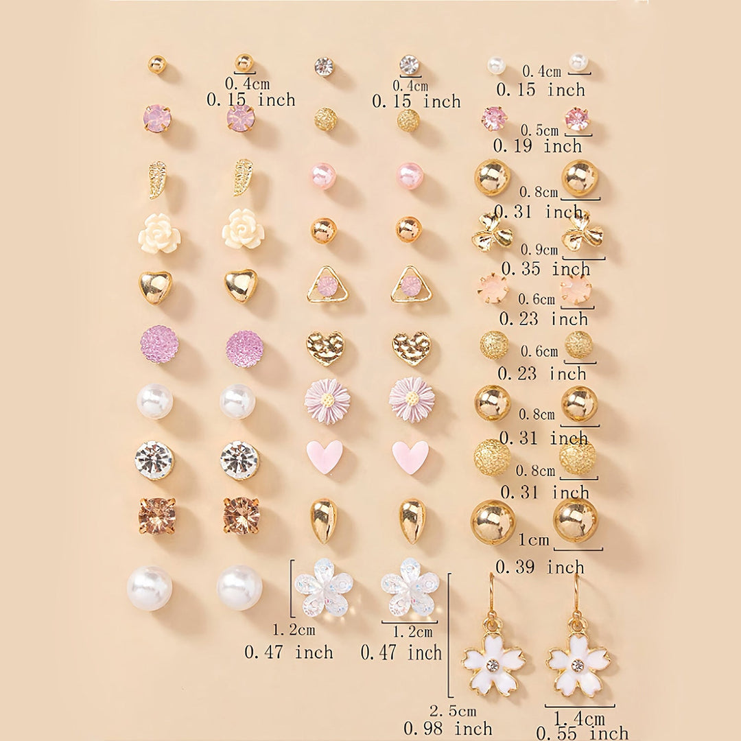 Crystal stud earrings & pearl designs, part of a versatile women's fashion jewelry set.