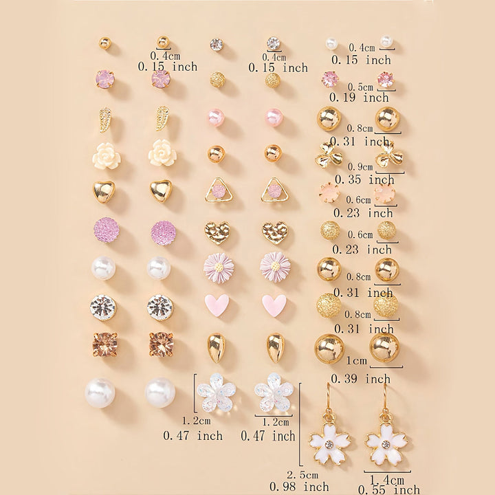 Crystal stud earrings & pearl designs, part of a versatile women's fashion jewelry set.
