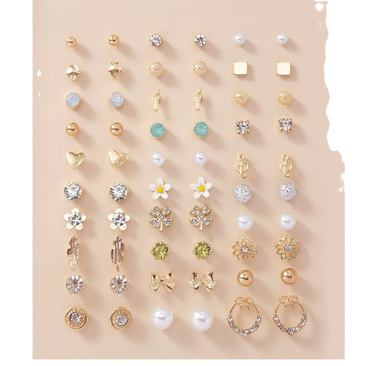 Assorted stud earrings for women, featuring elegant crystal and timeless pearl.