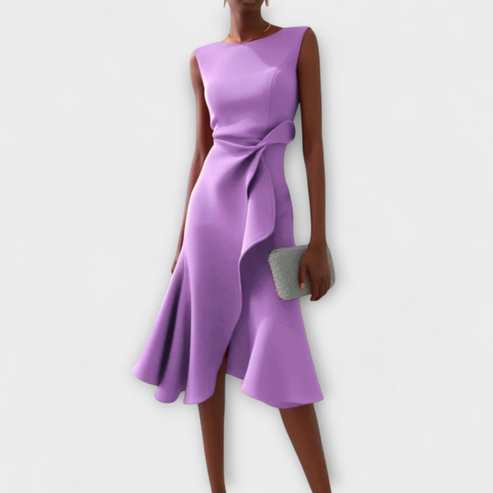 Chic evening wear: women's draped sleeveless midi, perfect for parties.