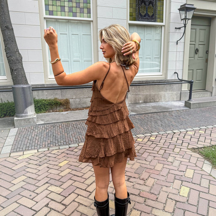 One-shoulder ruffle mini dress for women, asymmetric and lightweight, for any event.