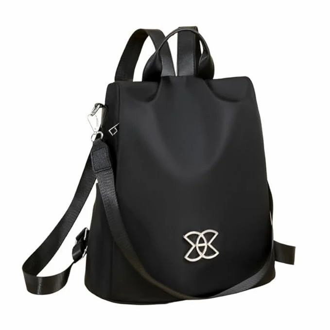 Secure black women's anti-theft crossbody bag with RFID protection, perfect for travel & commuter safety.