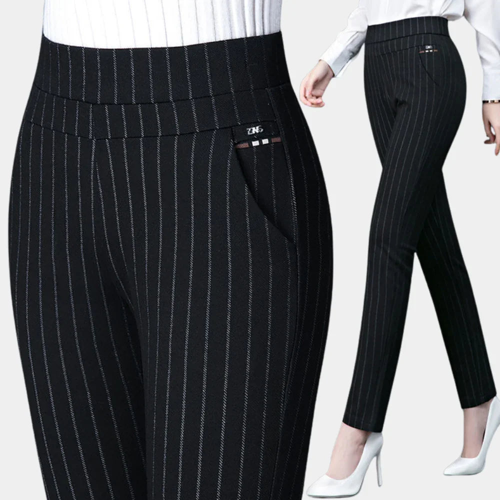 Women's black high-waisted stretch trousers, comfortable and versatile for casual wear.