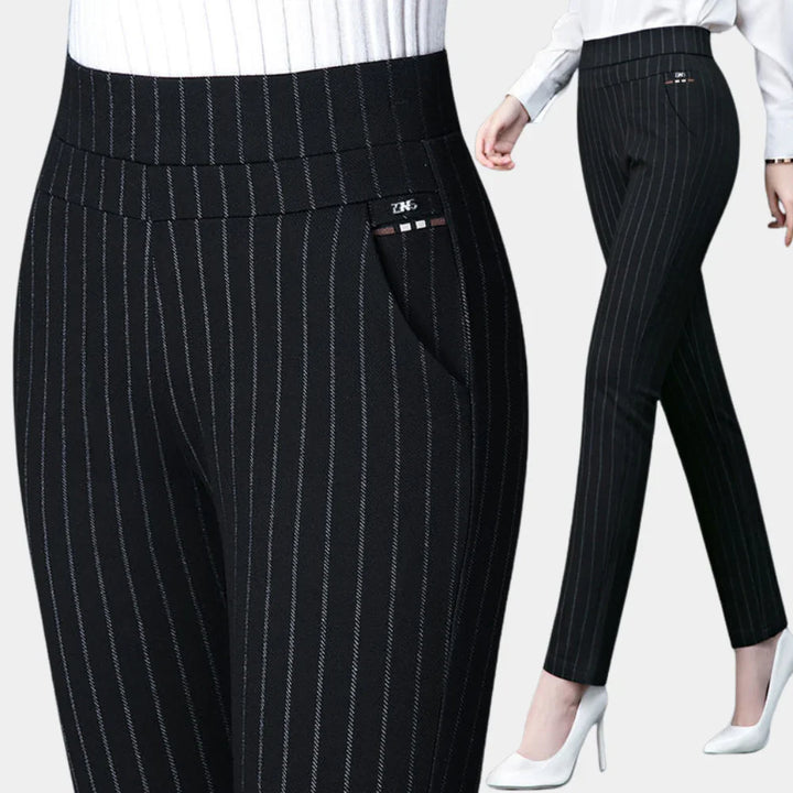 Women's black high-waisted stretch trousers, comfortable and versatile for casual wear.