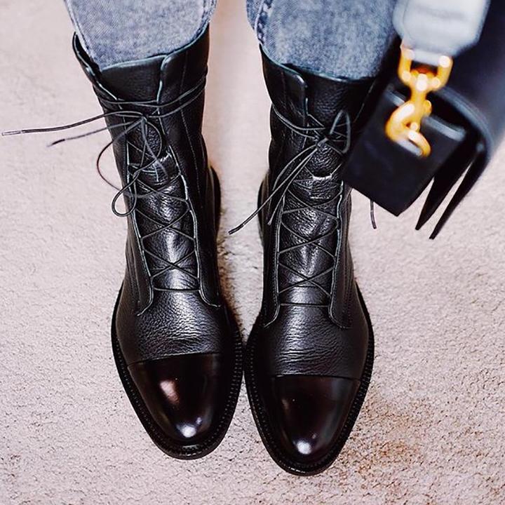 Premium leather lace-up ankle boots for women, durable and stylish everyday footwear.