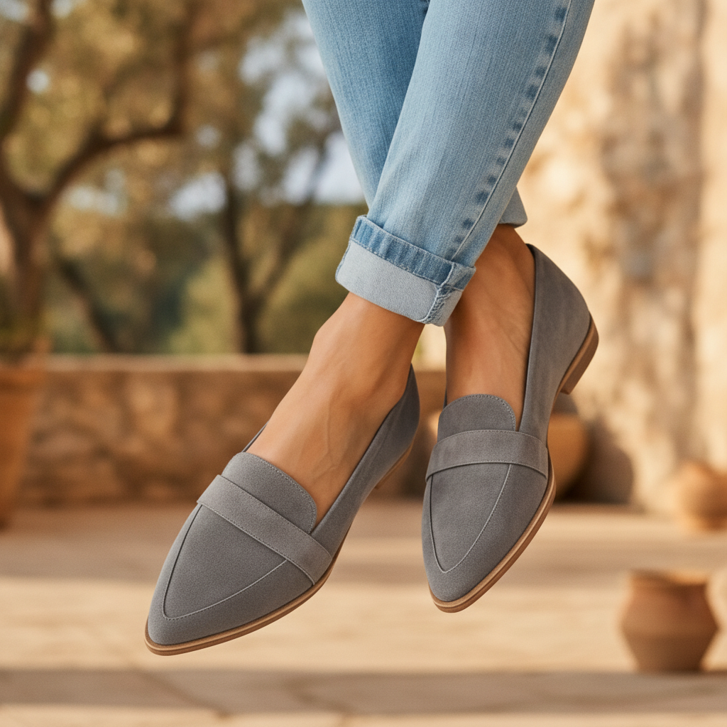 Women's black pointed toe everyday flats, supportive and comfortable for work or casual wear. Classic slip-on design.