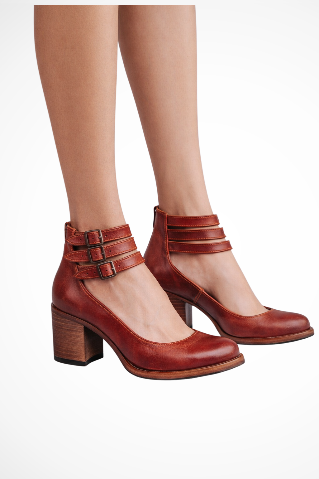 Stylish women's open-toe block heels, strappy design with an adjustable ankle strap.