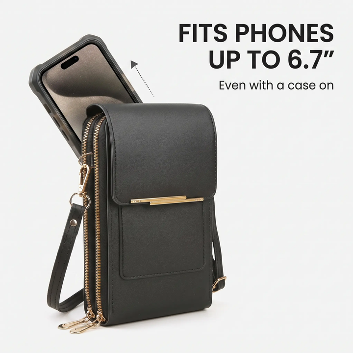 Clear window women's touchscreen phone bag, a secure RFID crossbody purse for modern lifestyles.