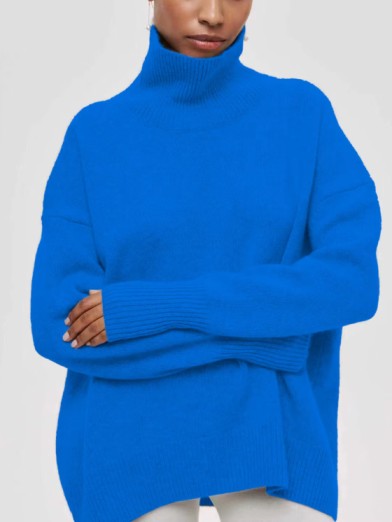 Fashionable women's black turtleneck sweater. Warm knit, stylish & comfortable for winter wardrobes.