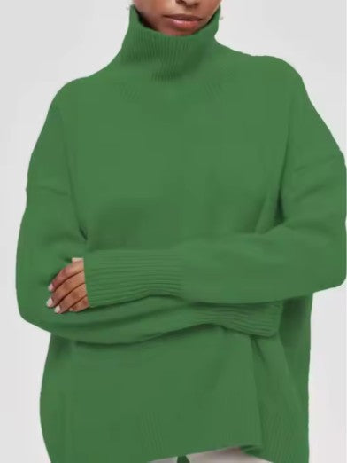 Women's black turtleneck sweater, a warm & elegant long-sleeve knit top. Ideal for cold seasons.