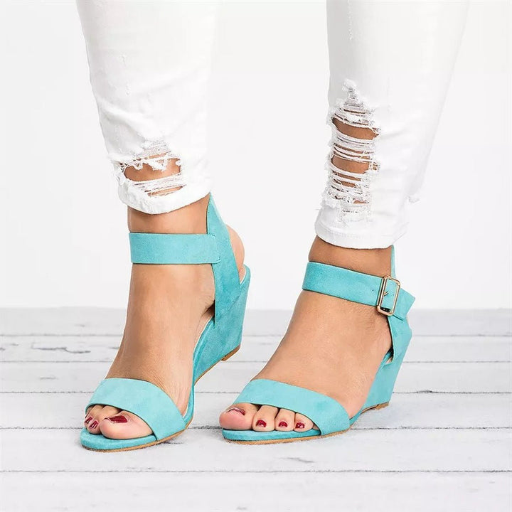 Comfortable women's wedge ankle strap sandals, featuring an open toe, perfect for summer casual chic & everyday wear.