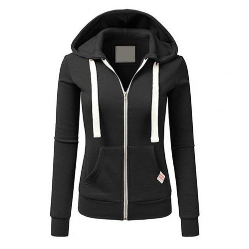 Soft, fitted women's zip-up hoodie, ideal for casual wear & layering. Features long sleeves & front kangaroo pocket.